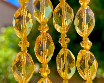 Vintage Czech Glass Necklace 54” Faceted Golden Yellow Beads