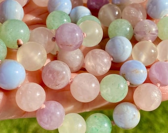 Vintage Multi Gemstone Necklace 26” Pastel Amethyst Rose Quartz Agate Beads