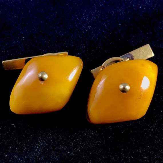 Vintage Yellow Amber Cufflinks | Natural Egg Yolk 