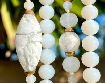 Vintage Murano Double Strand Necklace 27" White Venetian Beads