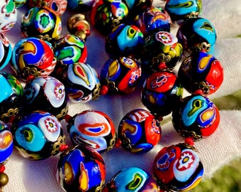 Vintage Murano Millefiori Necklace 25.5” Italian Art Glass
