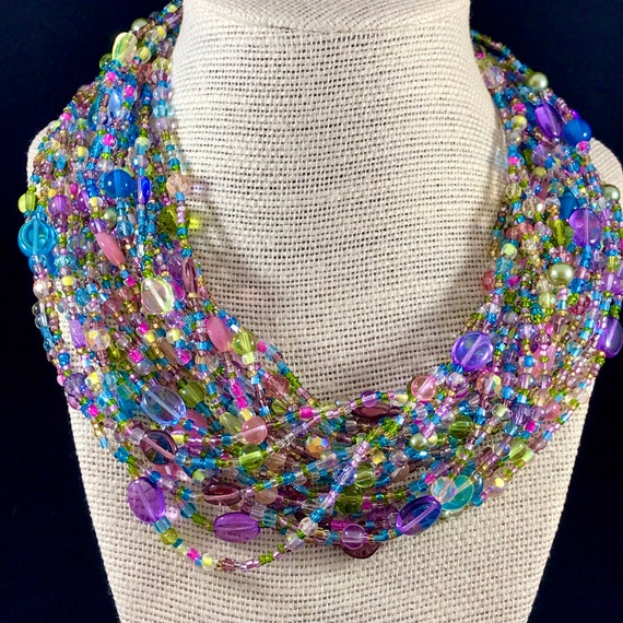 Joan Rivers Necklace | Long Pastel Glass Beaded To