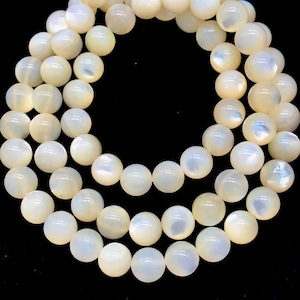 Vintage Mother Of Pearl Round Bead Necklace Sterling Clasp | Genuine Ivory Color Luminous Mother Of Pearl Beads | Vintage MOP Jewelry