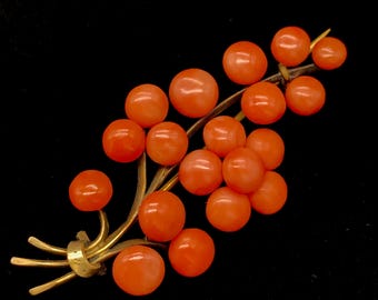 Antique Italian Pink Mediterranean Coral Brooch 800 Silver