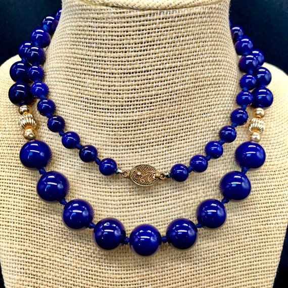 Antique Chinese Deep Blue & Gold Filled Beaded Nec