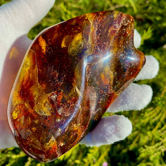 Natural Baltic Amber Stone | Large Polished Dark Honey Cherry Amber Stone 221gm | Translucent Amber Stone | Valentine Day Gift