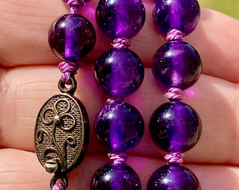 Vintage Chinese Export Amethyst Bead Necklace 24.5” Silver Clasp