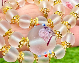 Vintage Murano Wedding Cake Glass Necklace 19.5” Venetian Frosted Beads