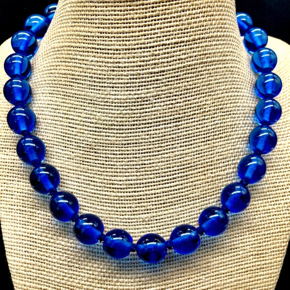 Rare Antique Cobalt Blue Peking Glass Round Bead Chok… - Gem