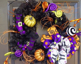 halloween wreath, Witches Wreath, Pumpkin Wreath, Spooky Wreath, Witches Boots Wreath, Front Door Wreath, Halloween Wreath, Fall Wreath