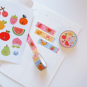 Leuke washitapes met fruit, schattige washitapes, decoratieve washitape, bujo-washitape, benodigdheden voor journaling, kleurrijke washi-tape, washitape met fruit