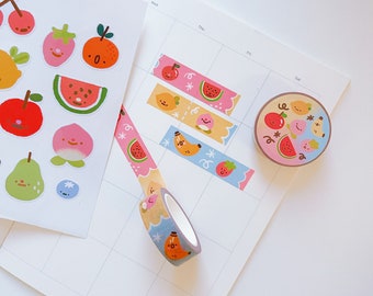 Cute Fruits Washi Tapes, Cute Washi Tapes, decorative washi tape, bujo washi tape, journaling supplies, colorful washi tape,fruit washi tape