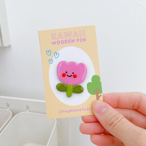 Cute Pink Flower Pin, Cute Wooden Brooch, Wooden Pins, Handmade Pin ...