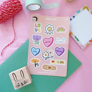 Happy Day Stickerbogen, niedliche Planer Aufkleber, niedliche Stickerbogen, kawaii Planer Aufkleber, Journal Aufkleber, holografische Kawaii Aufkleber