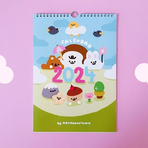 Calendrier Kawaii 2024, calendrier mural 2024, calendrier planificateur 2024, calendrier a4, personnages mignons, calendrier mignon, calendrier mural