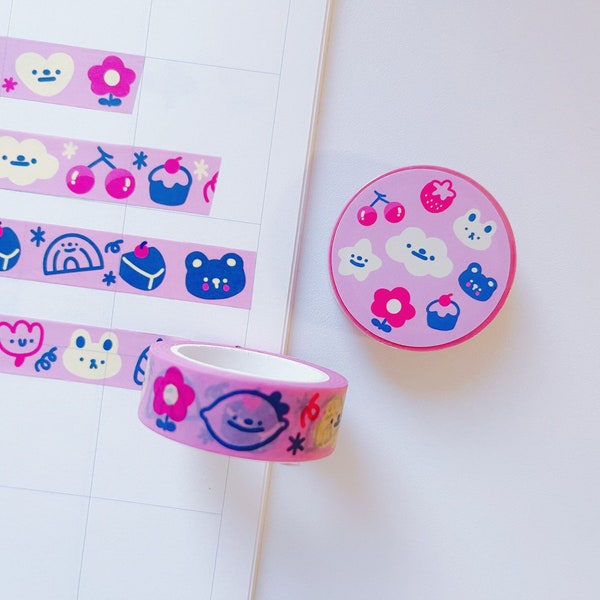 Kawaii Pink Washi Tapes, Cute Washi Tapes, decorative washi tape, bujo washi tape, thin washi tape, journaling supplies, colorful washi tape