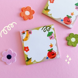 Magical Fruities Notizblock, Notizblock Quadrat, Kawaii Notizblock, Niedliches Memo Pad, Niedliche Kunst, Niedlicher Charakter Notizblock, Niedliches Briefpapier, Kawaii Notizblock