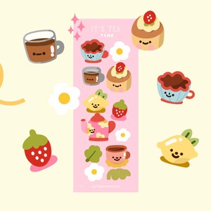 It's Tea Time Aufkleber, Kawaii Aufkleber, Kawaii Sticker Sheet, holographischer Kawaii Aufkleber, Journal Scrapbooking, Polco Sticker, Journal Sticker