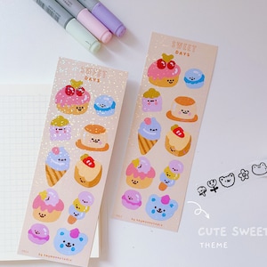 Stickervel Sweet Days, kawaii-stickers, kawaii-stickervel, holografische kawaiisticker, dagboek scrapbooking, Polco sticker, sticker dagboek