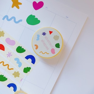 Abstrakte Formen Washi Tapes, süße Washi Tapes, dekoratives Washi Tape, Bujo Washi Tape, dünnes Washi Tape, Journaling Zubehör, buntes Washi Tape
