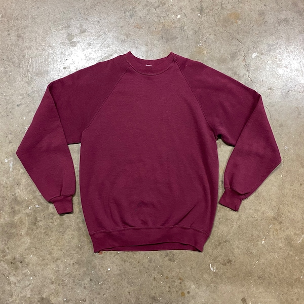 Vintage 80s Jerzees Maroon Raglan Crewneck Sweatshirt | XL