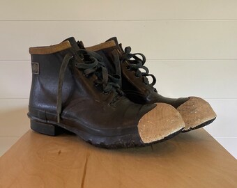 Vintage 60s Goodall Toe Saver Steel Toe Lace Up Rubber Boots