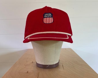 Vintage 80s Union Pacific Red Corduroy Trucker Hat