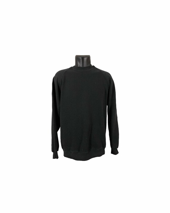 Vintage 80s Plain Black JERZEES Raglan Crewneck Sw