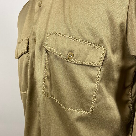 Vintage 60s Dickies Embroidered Tan Button Up Shi… - image 5