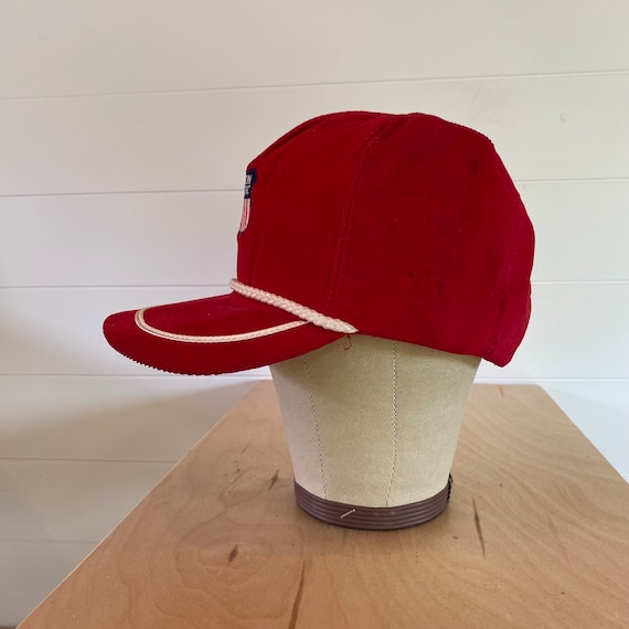 Vintage 80s Union Pacific Red Corduroy Trucker Hat - image 3