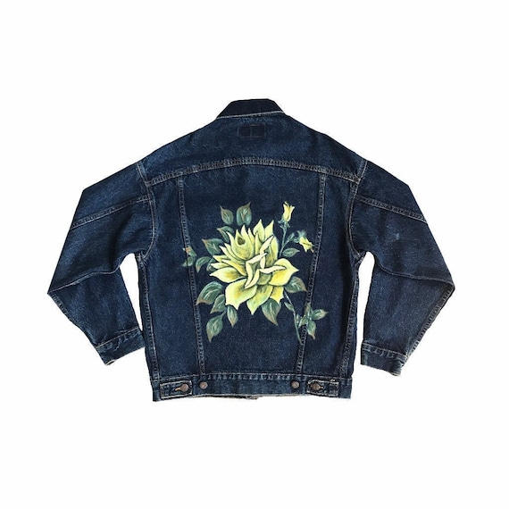 Vintage 80s Levi’s Denim Yellow Rose Painted Denim