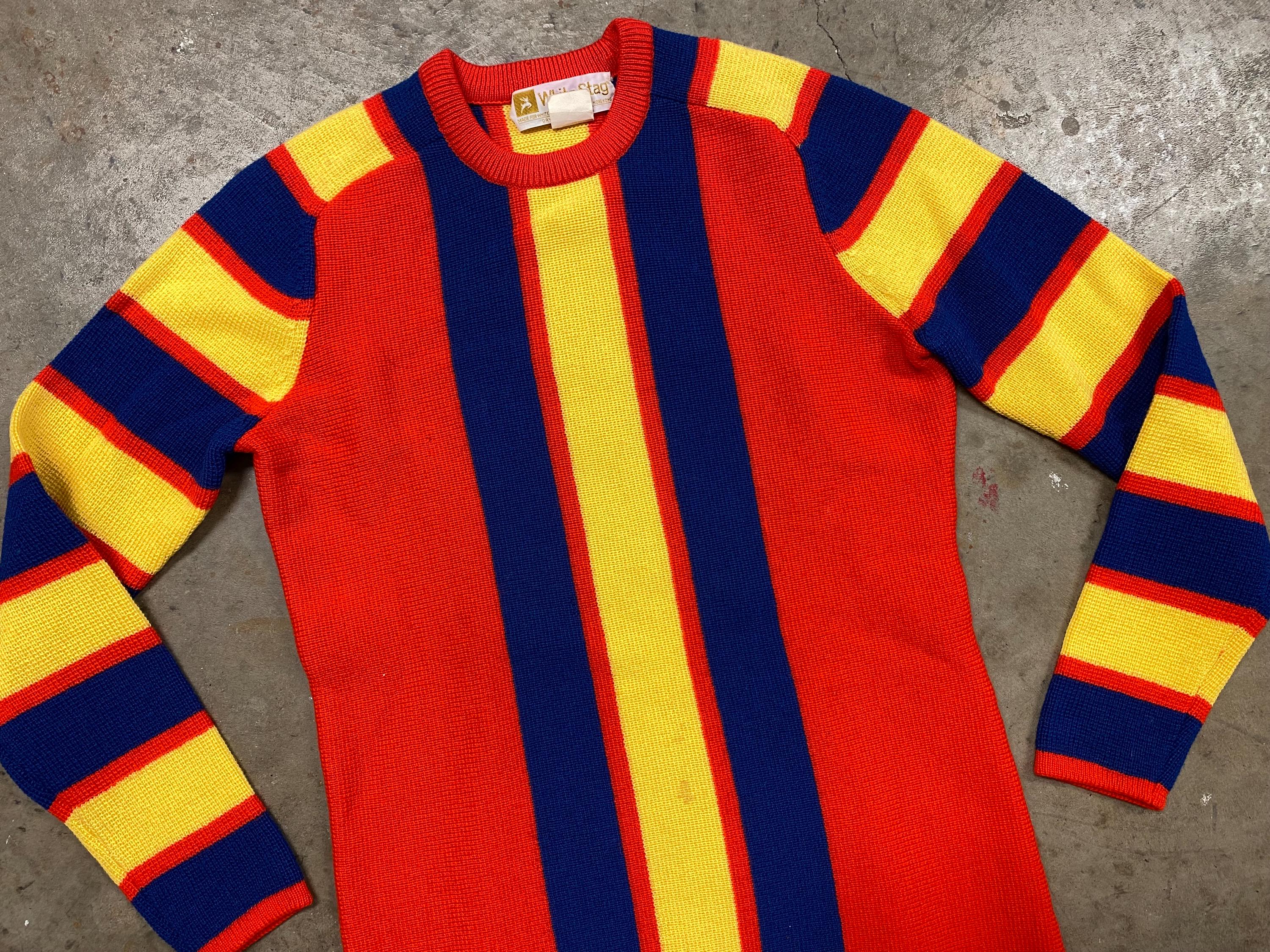 Vintage 60s White Stag Striped Wool Sweater M - Etsy 