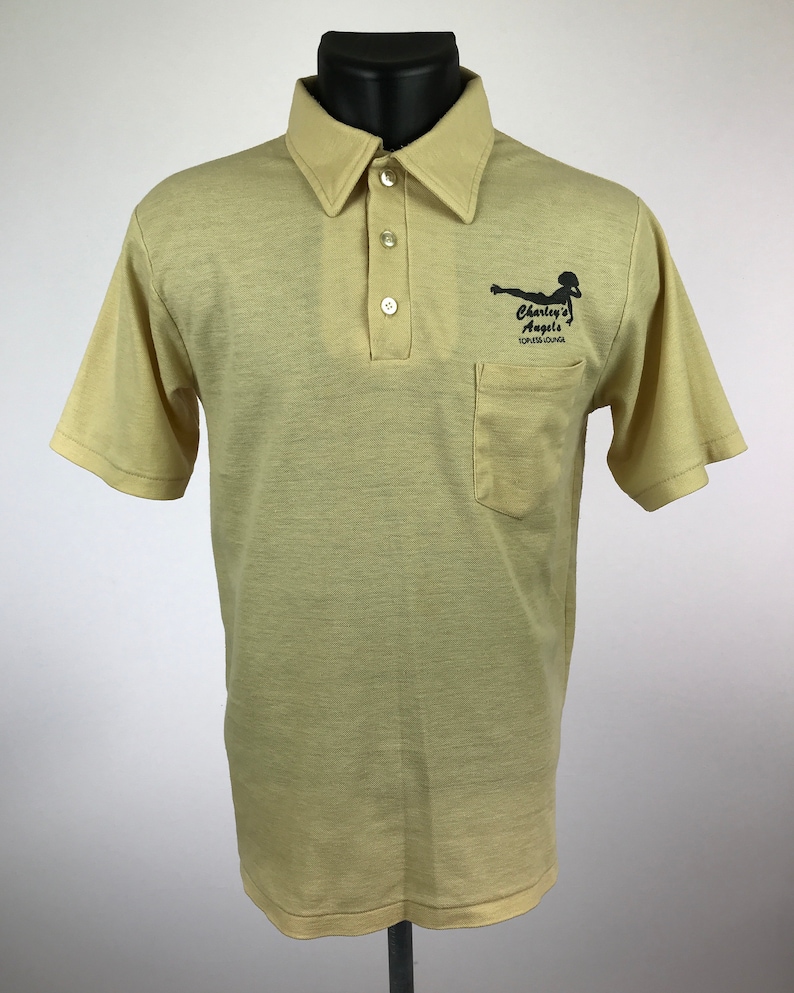 Vintage 80s Charley\u2019s Angels Topless Lounge Large Pocket collared Shirt