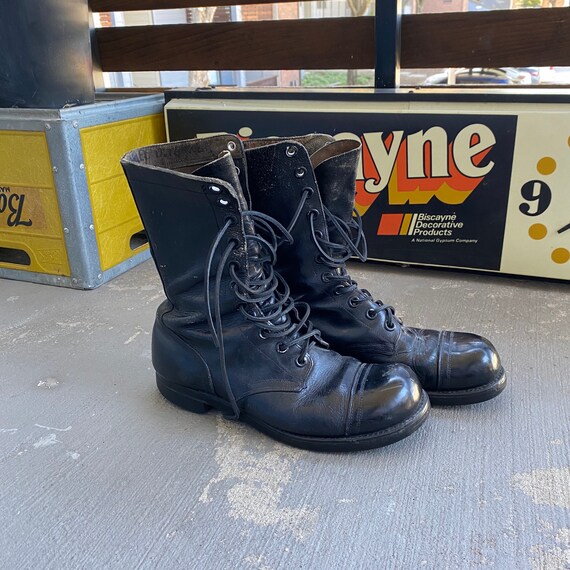 Vintage 60s US Army Black Leather Steel Toe Lace U