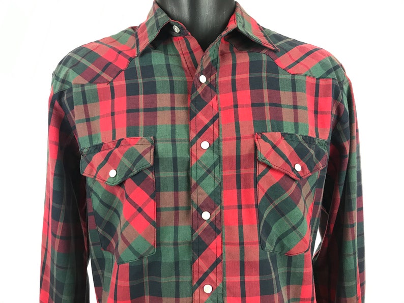 Medium Vintage 80s Wrangler Western Plaid Pearl Snap Shirt
