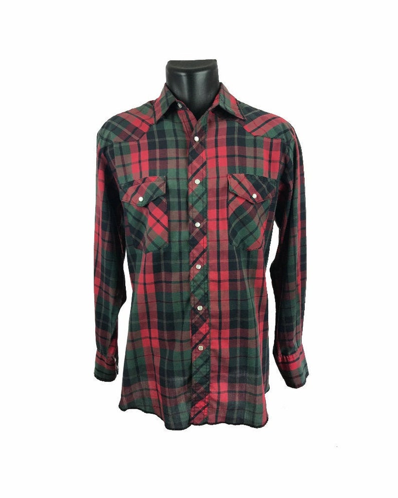 Medium Vintage 80s Wrangler Western Plaid Pearl Snap Shirt