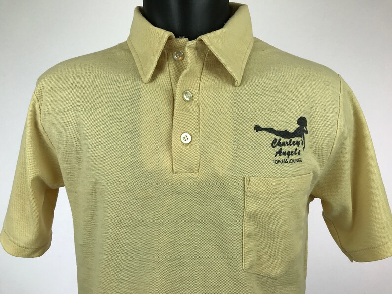 Vintage 80s Charley\u2019s Angels Topless Lounge Large Pocket collared Shirt