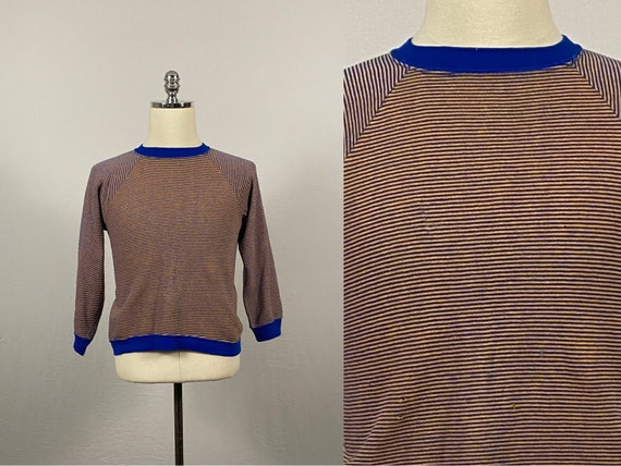 Vintage 60s Casual Wear Blue & Yellow Striped Ragl