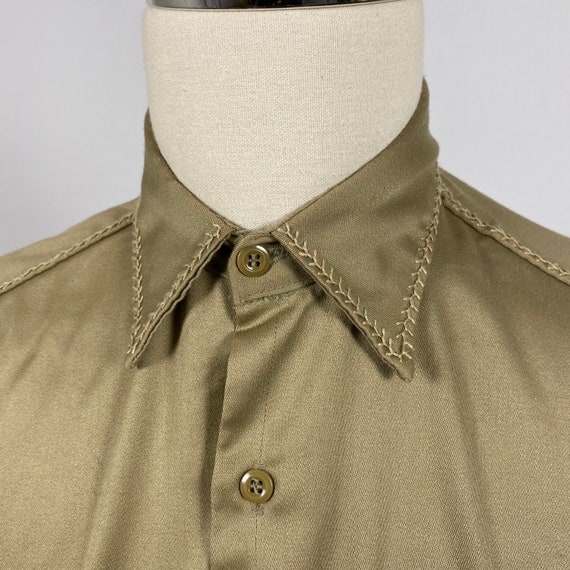 Vintage 60s Dickies Embroidered Tan Button Up Shi… - image 7