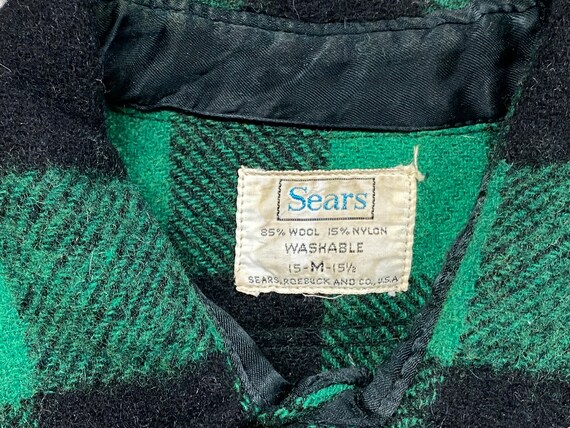 Vintage 60s Sears Roebucks Green Plaid Flannel Sh… - image 2