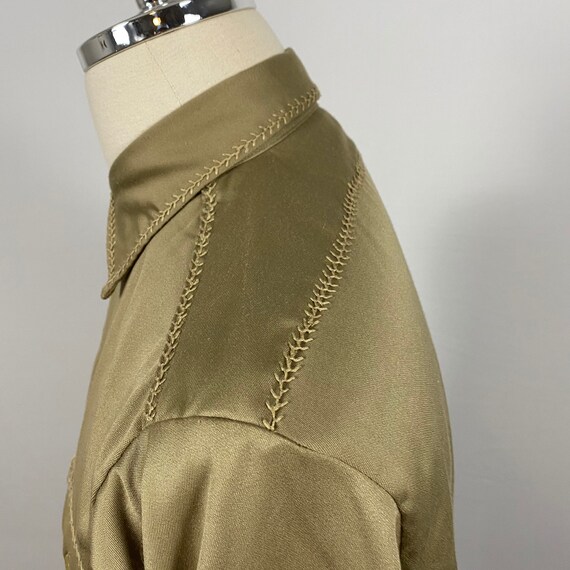 Vintage 60s Dickies Embroidered Tan Button Up Shi… - image 6
