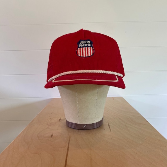 Vintage 80s Union Pacific Red Corduroy Trucker Hat - image 1