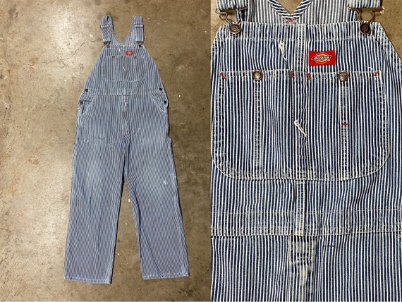 Vintage 80s Dickies Hickory Striped Denim Overall… - image 1