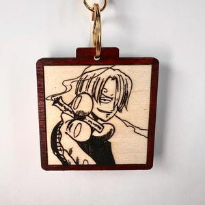 Sanji Square Keychain – 2.5” x 2.5” | Inspired by One Piece | Straw Hat Chef Fan Art | Wooden Anime Keychain
