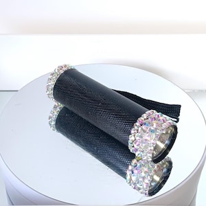 Iridescent Crystal Rhinestone Bling Bedazzled Black Mini LED Flashlight