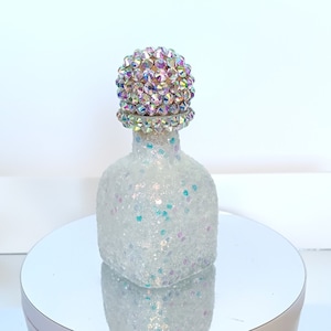 Iridescent White Glitter Crystal Rhinestone Bling Bedazzled Patron Silver 50ml Empty Tequila Bottle Decanter