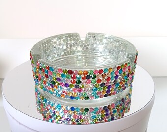 Multicolor Rhinestone Bling Bedazzled Clear Glass Ashtray