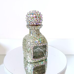 Silver Chunky Holographic Glitter Crystal Rhinestone Bling Bedazzled Patron Silver 50ml Empty Tequila Bottle Decanter