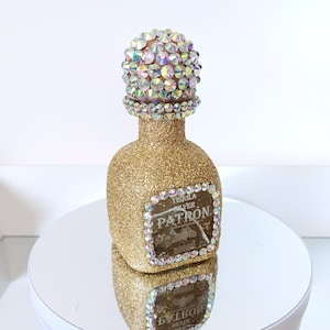 Gold Glitter Iridescent Crystal Rhinestone Bling Bedazzled Patron Silver 50ml Empty Tequila Bottle Decanter