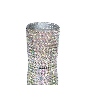 Iridescent Crystal Rhinestone Bling Bedazzled Clear Glass Candle Holder with Candle